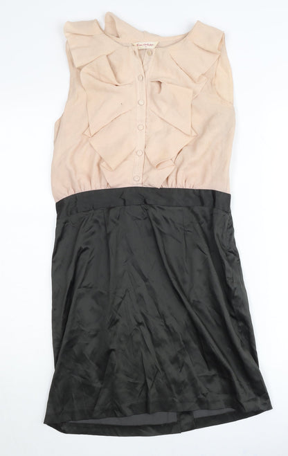 Miss Selfridge Women Beige Black Ruffle Sheath Dress Size 12