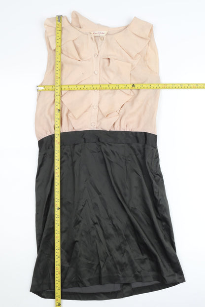 Miss Selfridge Women Beige Black Ruffle Sheath Dress Size 12