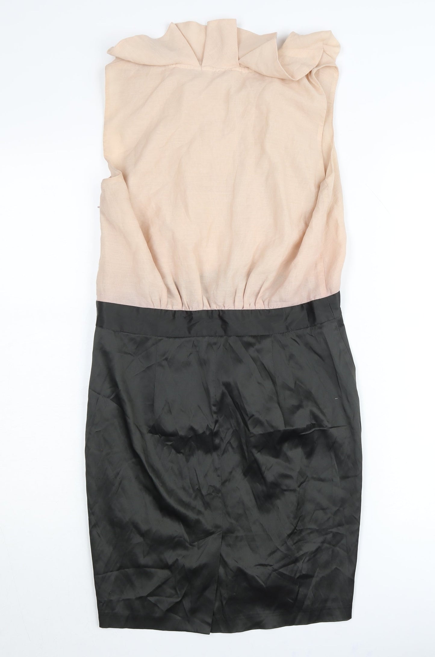 Miss Selfridge Women Beige Black Ruffle Sheath Dress Size 12