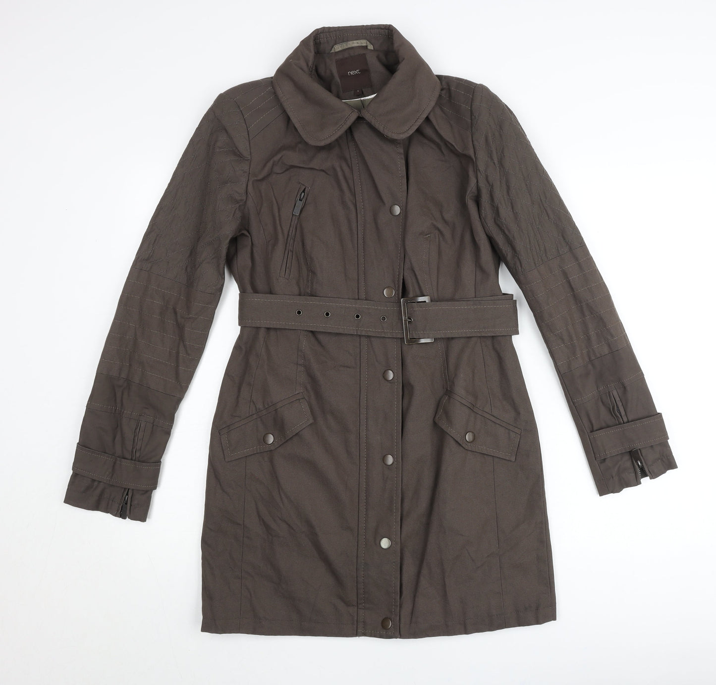 Next Womens Brown Trench Coat Size 6 Belted Long Sleeve Classic Workwear