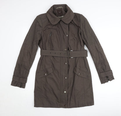 Next Womens Brown Trench Coat Size 6 Belted Long Sleeve Classic Workwear