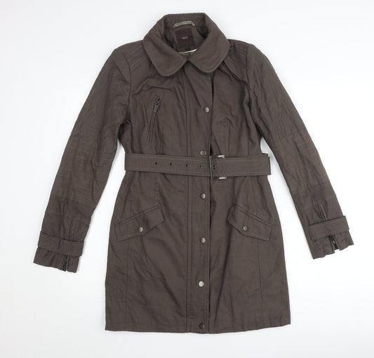 Next Womens Brown Trench Coat Size 6 Belted Long Sleeve Classic Workwear