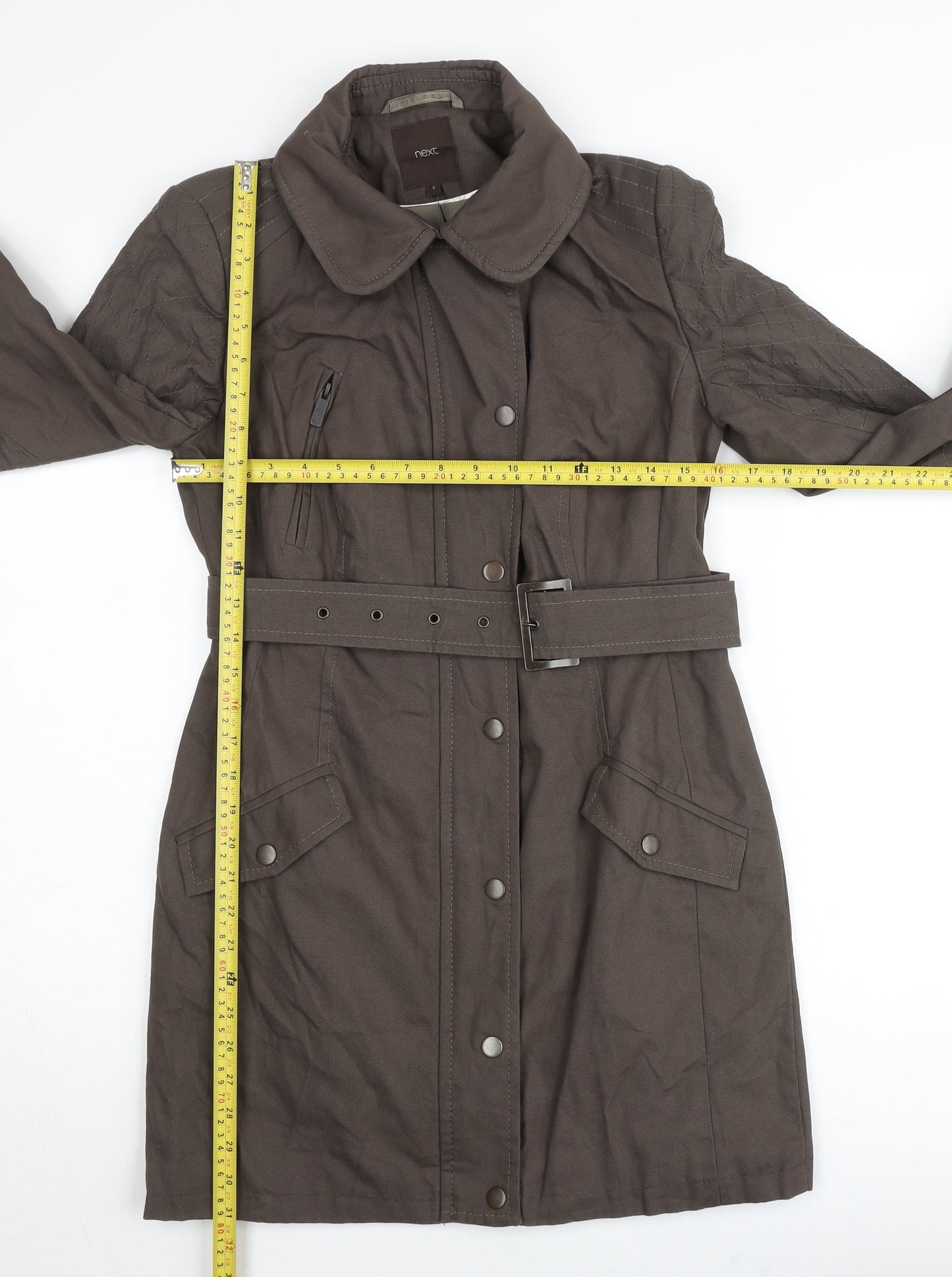 Next Womens Brown Trench Coat Size 6 Belted Long Sleeve Classic Workwear