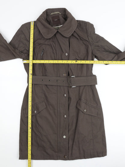 Next Womens Brown Trench Coat Size 6 Belted Long Sleeve Classic Workwear