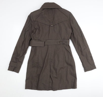 Next Womens Brown Trench Coat Size 6 Belted Long Sleeve Classic Workwear