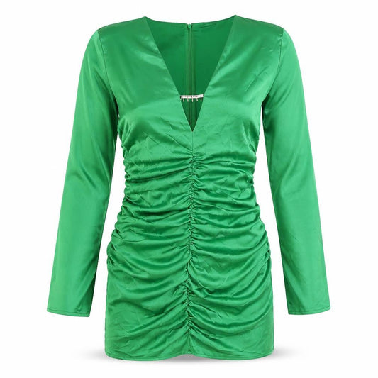 Zara Women’s Green Satin Bodycon Mini Dress M Long Sleeve Party