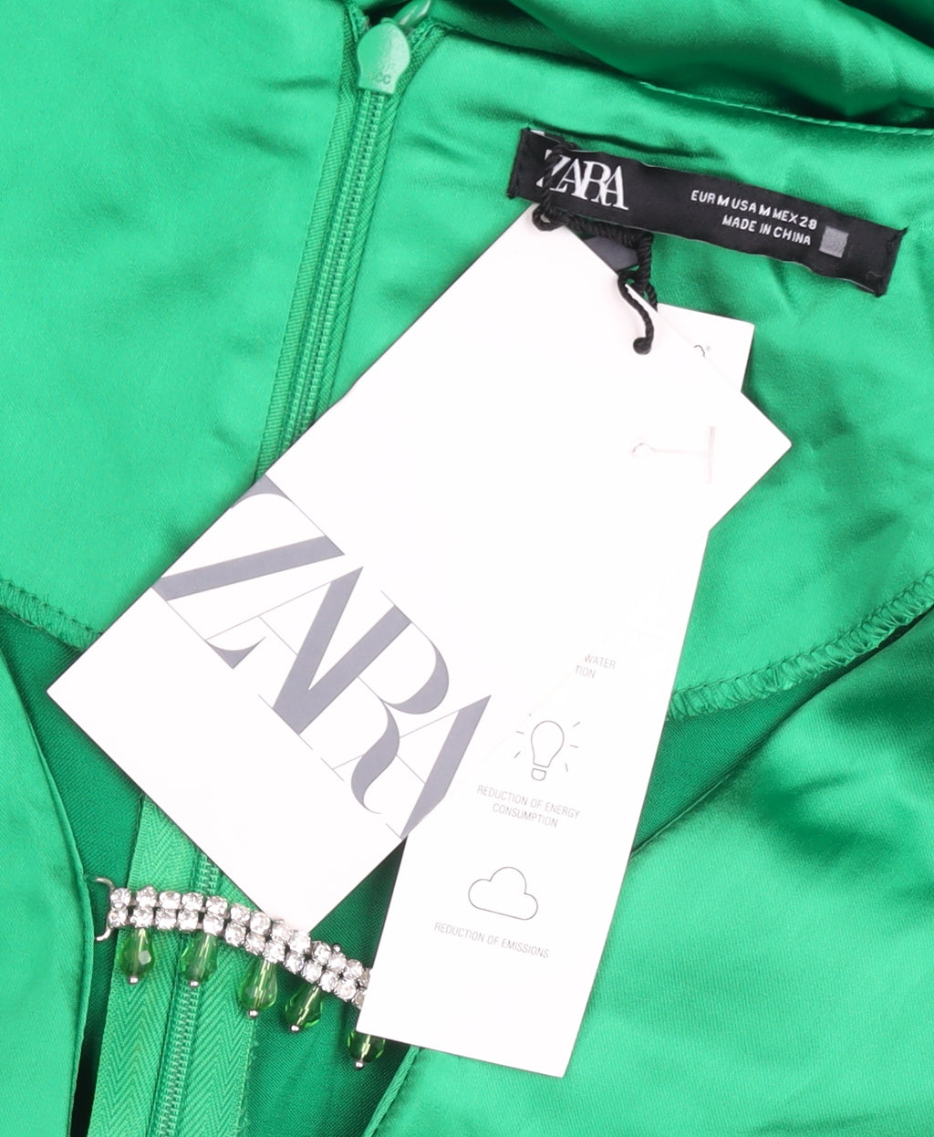 Zara Women’s Green Satin Bodycon Mini Dress M Long Sleeve Party