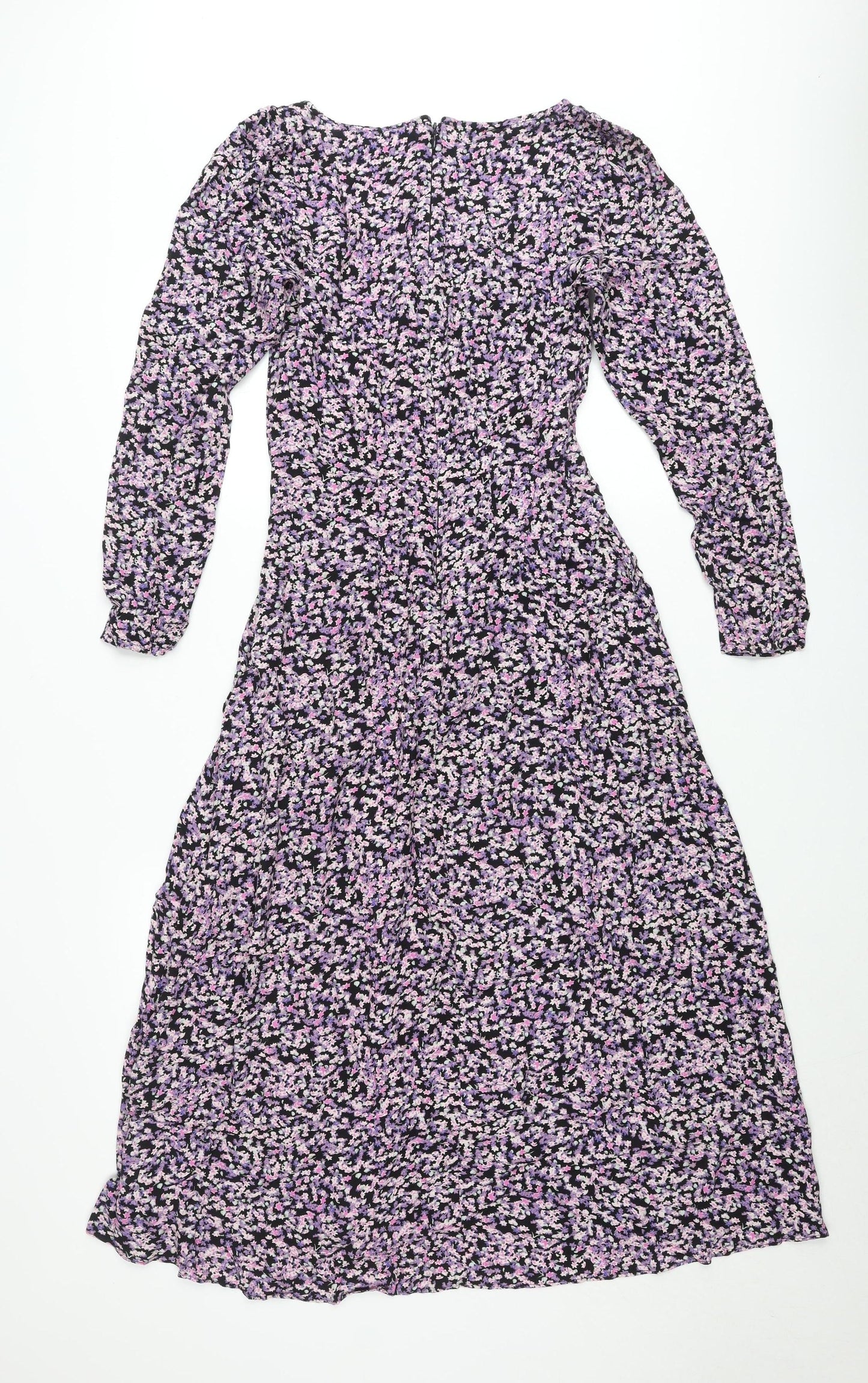 H&M Women’s Multicoloured Floral Midi Dress Size 8 V-Neck