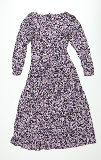 H&M Women’s Multicoloured Floral Midi Dress Size 8 V-Neck