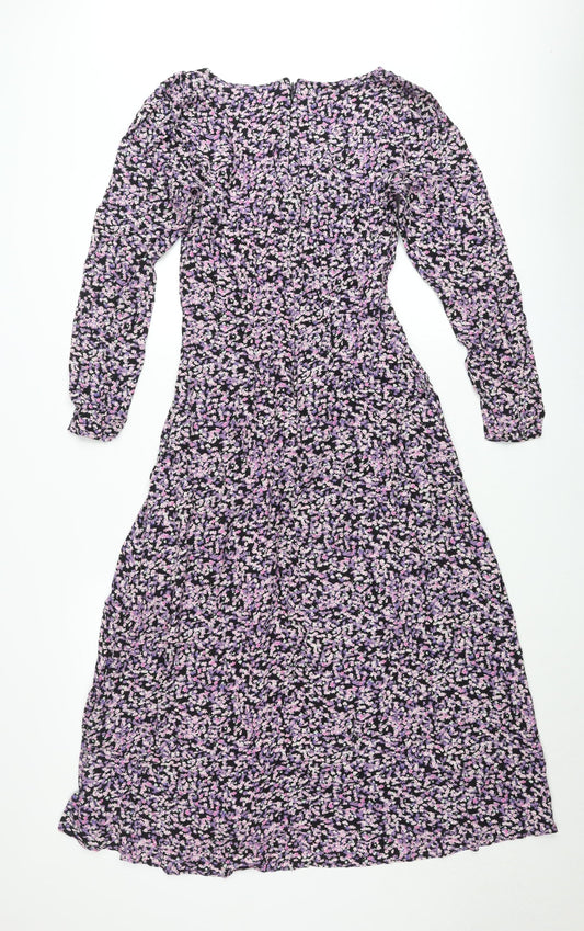 H&M Women’s Multicoloured Floral Midi Dress Size 8 V-Neck
