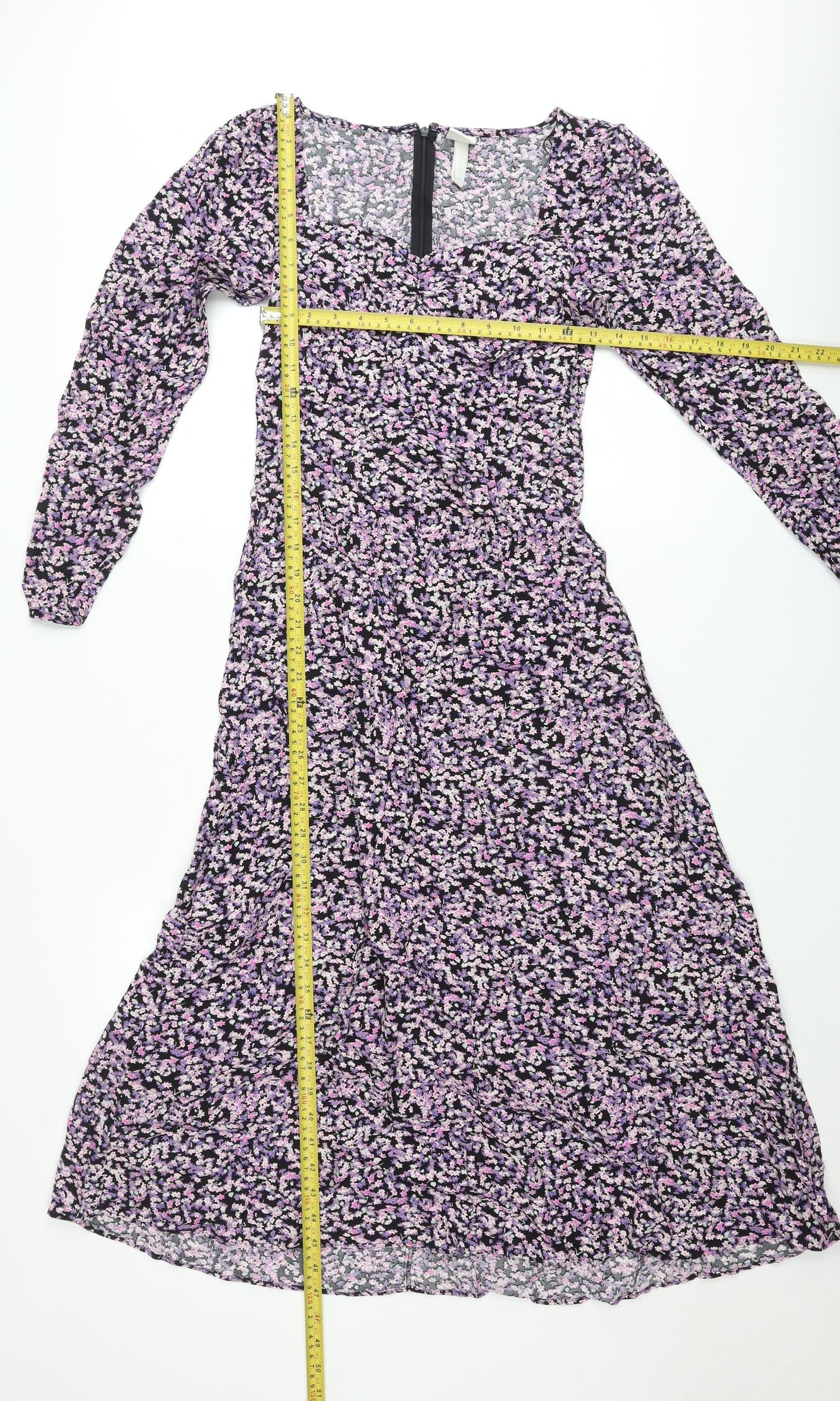 H&M Women’s Multicoloured Floral Midi Dress Size 8 V-Neck