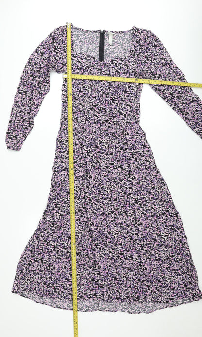 H&M Women’s Multicoloured Floral Midi Dress Size 8 V-Neck