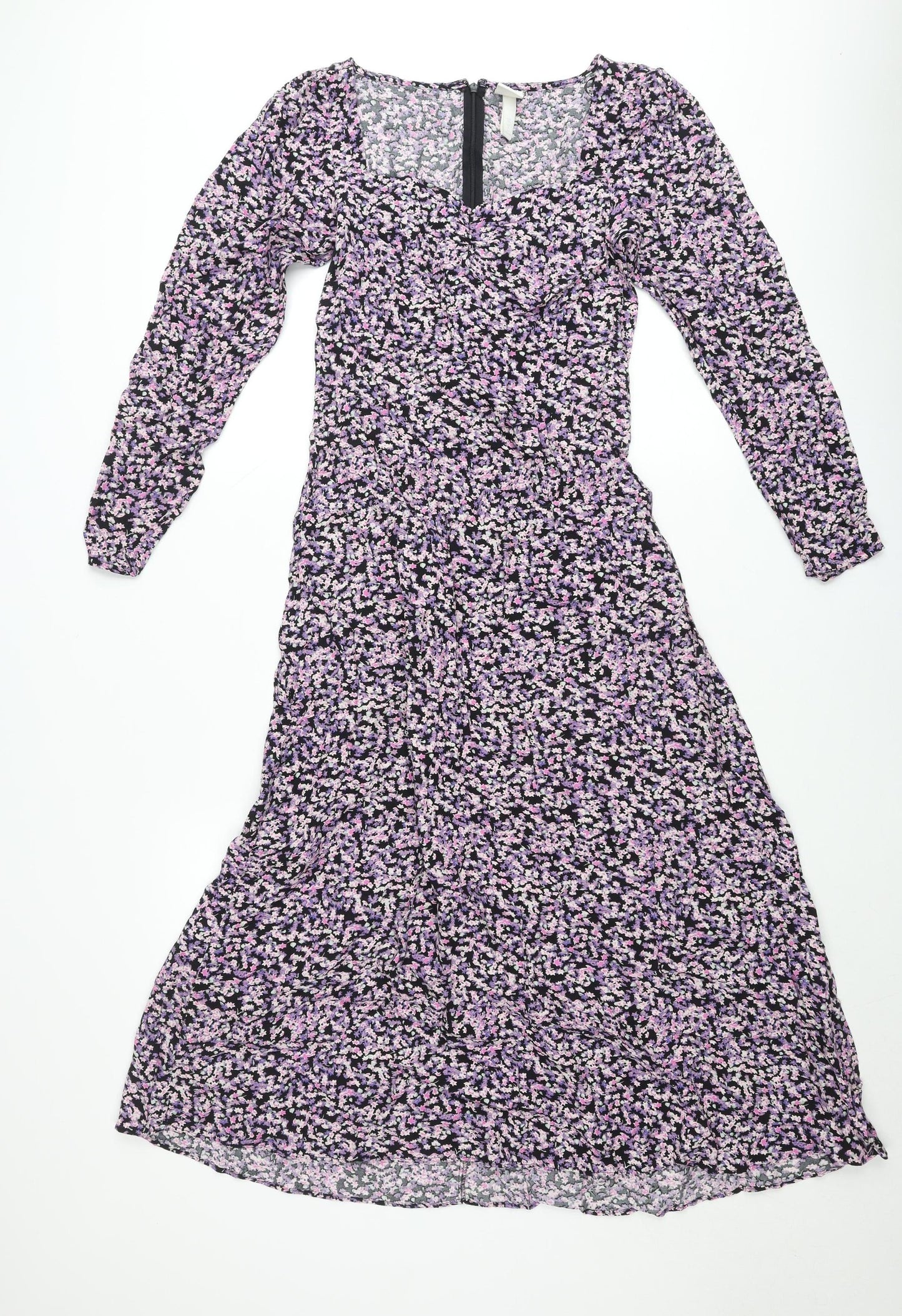 H&M Women’s Multicoloured Floral Midi Dress Size 8 V-Neck