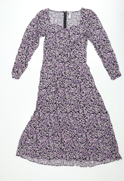 H&M Women’s Multicoloured Floral Midi Dress Size 8 V-Neck