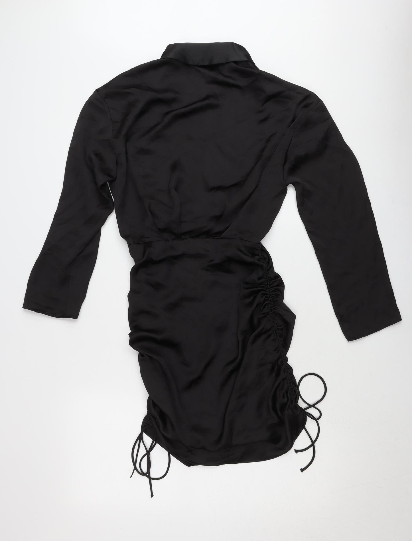 Zara Womens Black XS Wrap Mini Dress Ruched Long Sleeve Party