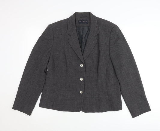 Alexon Women’s Grey Wool Blend Blazer UK 14 Classic Work Jacket