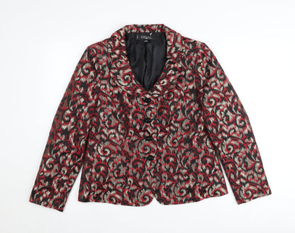 Kasper Women’s Red Black Silver Petite Abstract Jacquard Blazer Jacket Size 10P