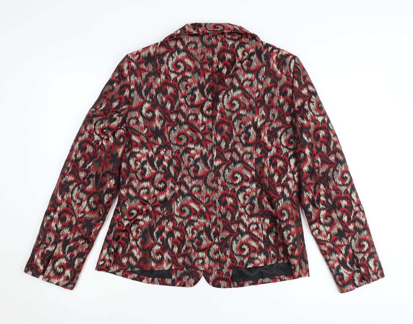 Kasper Women’s Red Black Silver Petite Abstract Jacquard Blazer Jacket Size 10P