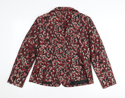 Kasper Women’s Red Black Silver Petite Abstract Jacquard Blazer Jacket Size 10P