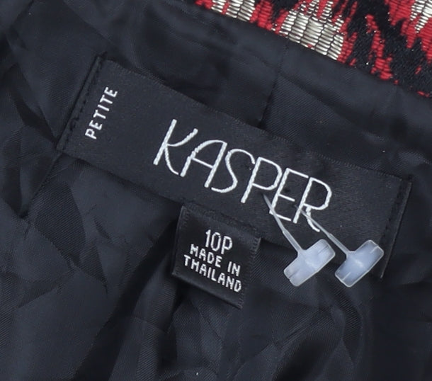 Kasper Women’s Red Black Silver Petite Abstract Jacquard Blazer Jacket Size 10P