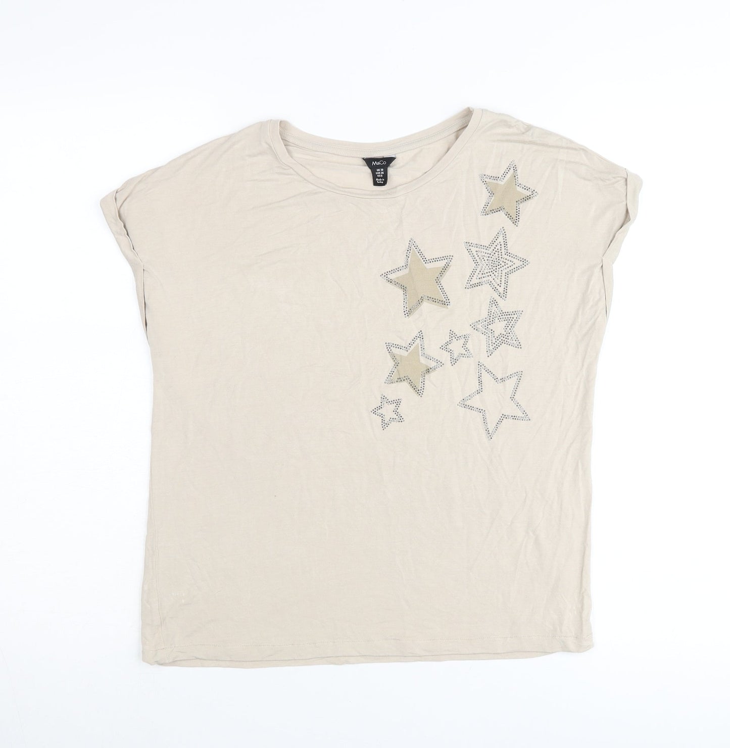 M&Co Women’s Beige Star Rhinestone T-Shirt UK 10 Short Sleeve