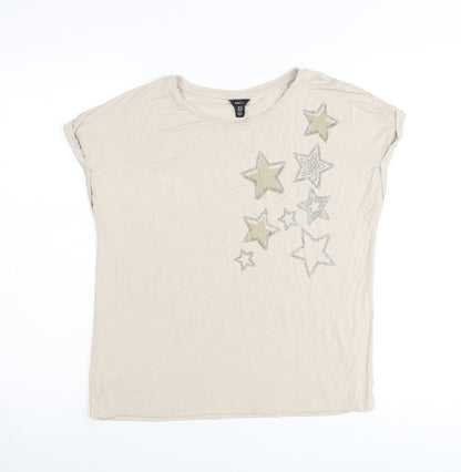 M&Co Women’s Beige Star Rhinestone T-Shirt UK 10 Short Sleeve