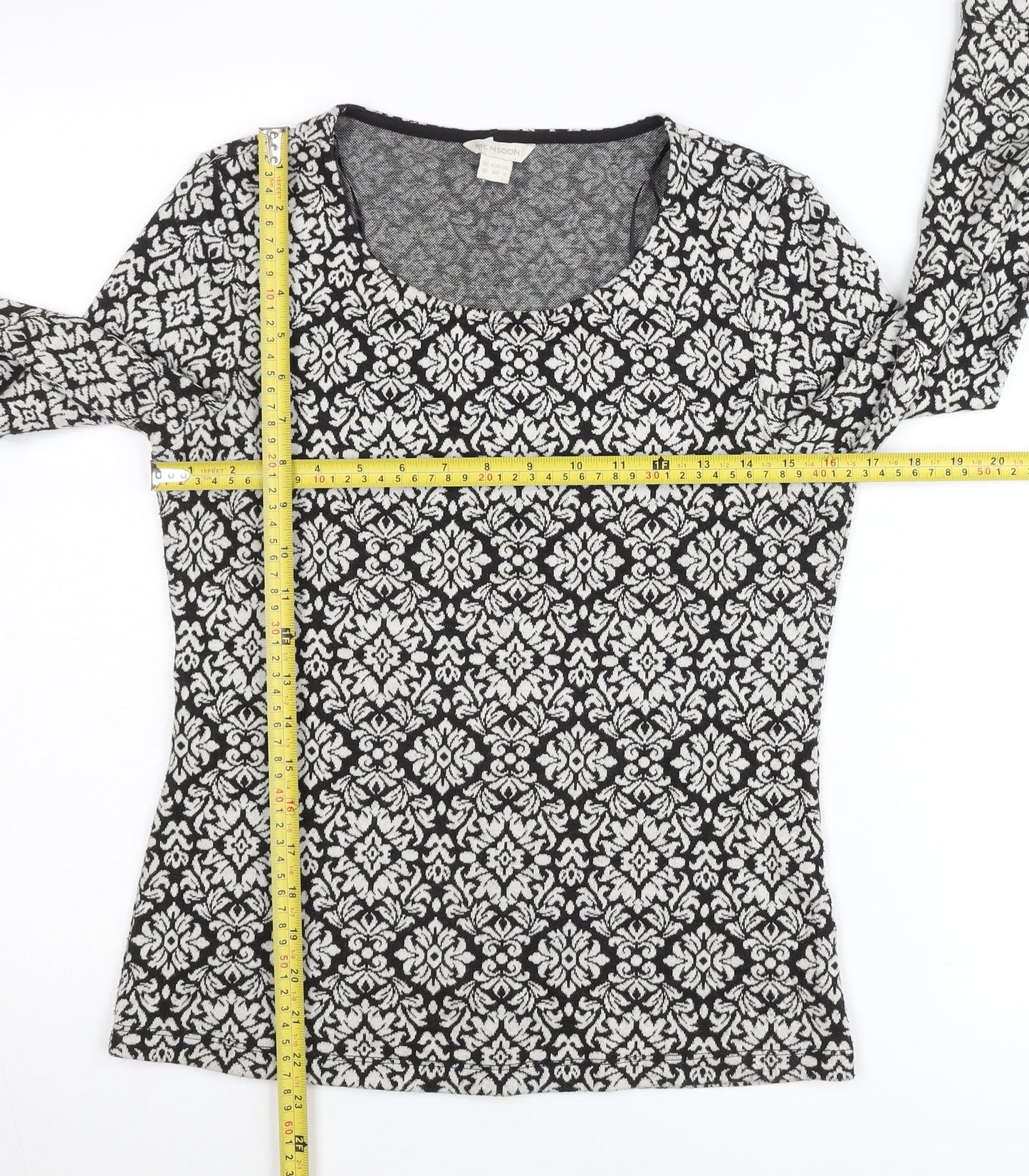 Monsoon Women’s Black Geometric Knit Tunic Blouse UK 12