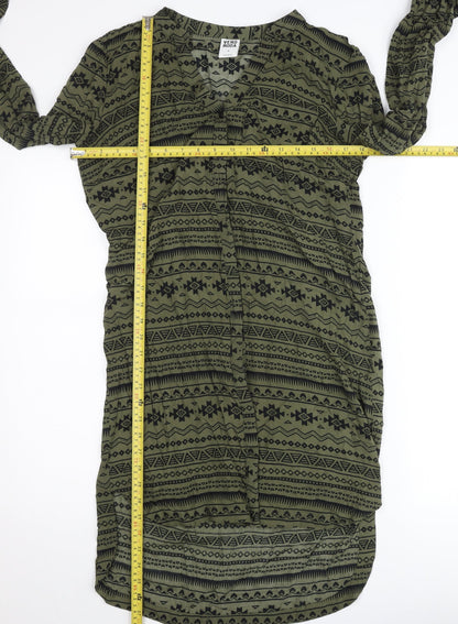 Vero Moda Women Green Tribal Shirt Dress M Long Sleeve Boho Casual