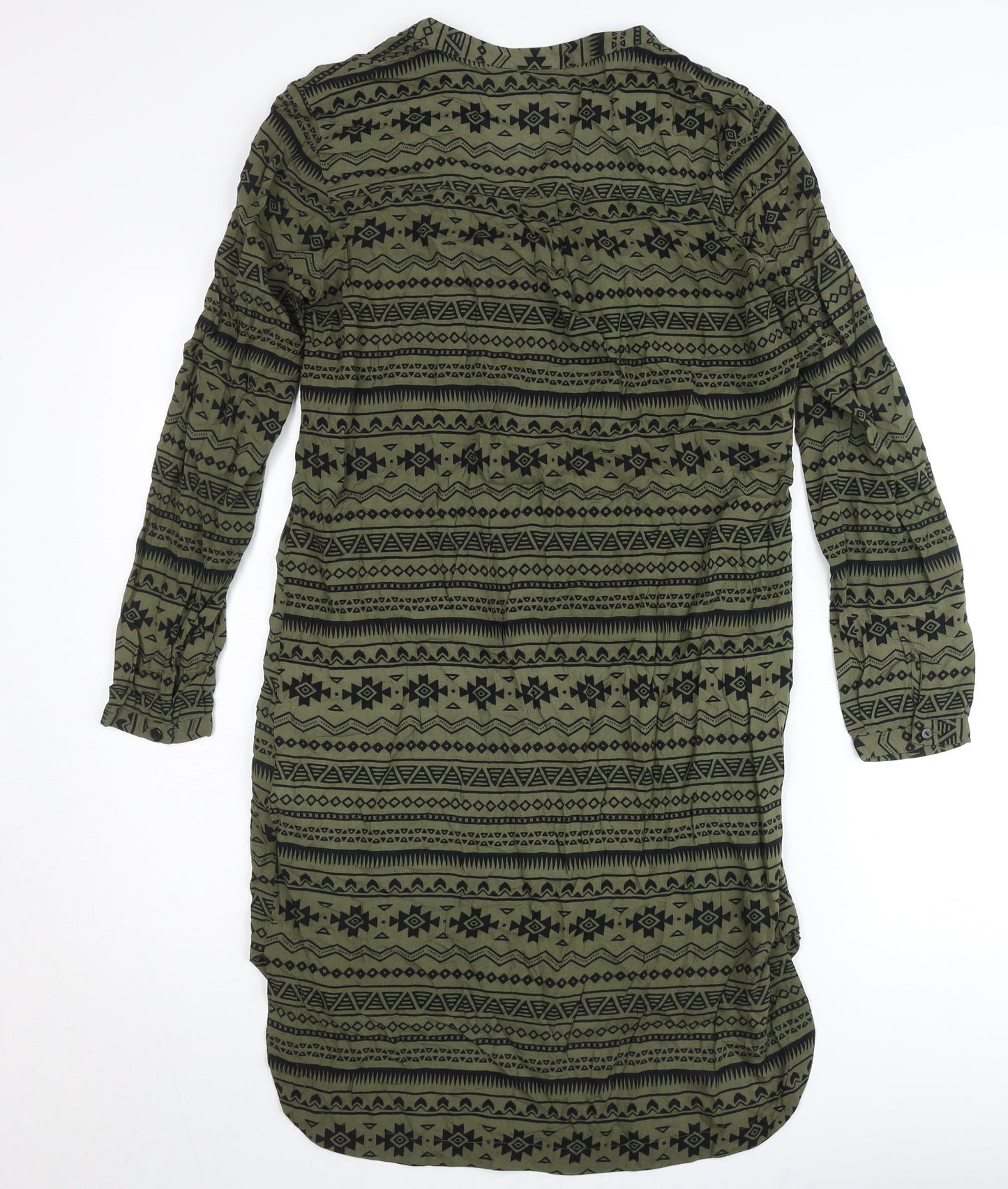 Vero Moda Women Green Tribal Shirt Dress M Long Sleeve Boho Casual