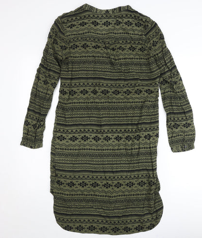 Vero Moda Women Green Tribal Shirt Dress M Long Sleeve Boho Casual