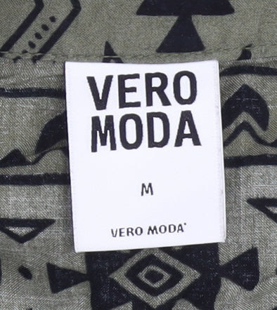 Vero Moda Women Green Tribal Shirt Dress M Long Sleeve Boho Casual