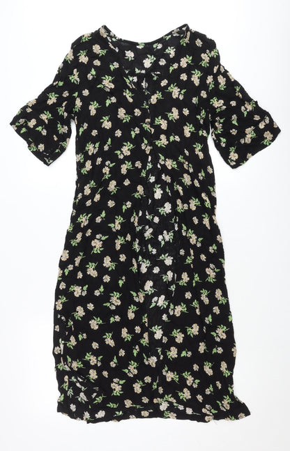 Atmosphere Women Black Floral Shift Dress Size 10 V-Neck Short Sleeve