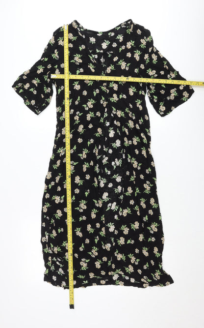 Atmosphere Women Black Floral Shift Dress Size 10 V-Neck Short Sleeve