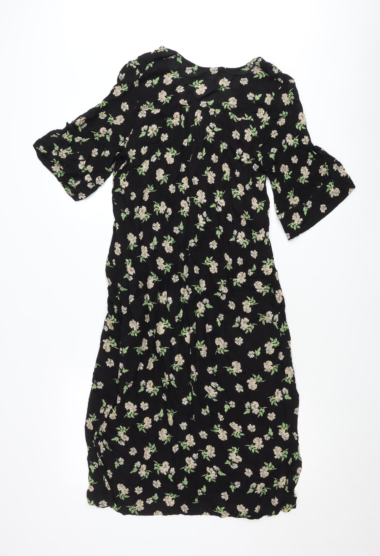 Atmosphere Women Black Floral Shift Dress Size 10 V-Neck Short Sleeve