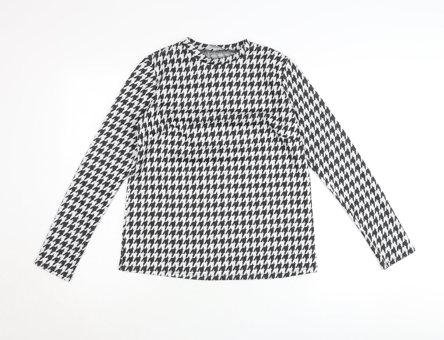 Principles Women’s Black White Houndstooth Long Sleeve Jersey Top Size 10