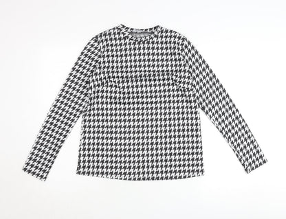 Principles Women’s Black White Houndstooth Long Sleeve Jersey Top Size 10