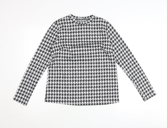 Additional front view of Principles Women’s Black White Houndstooth Long Sleeve Jersey Top, size UK 10