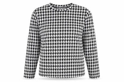 Front view of Principles Women’s Black White Houndstooth Long Sleeve Jersey Top, size UK 10