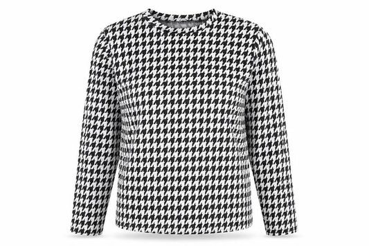 Front view of Principles Women’s Black White Houndstooth Long Sleeve Jersey Top, size UK 10