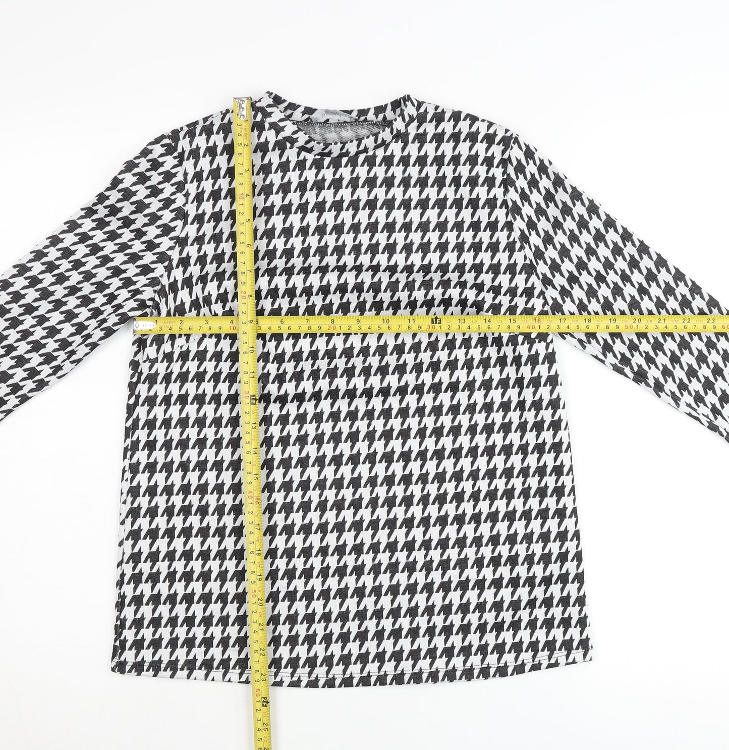 Principles Women’s Black White Houndstooth Long Sleeve Jersey Top Size 10