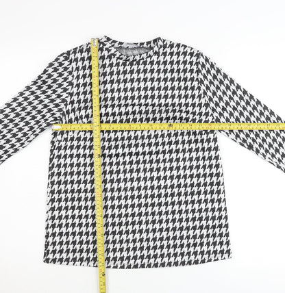 Principles Women’s Black White Houndstooth Long Sleeve Jersey Top Size 10