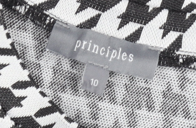 Principles Women’s Black White Houndstooth Long Sleeve Jersey Top Size 10