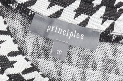 Principles Women’s Black White Houndstooth Long Sleeve Jersey Top Size 10