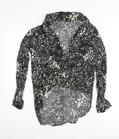 Zara Women Black Animal Print Wrap Blouse Size S Long Sleeve