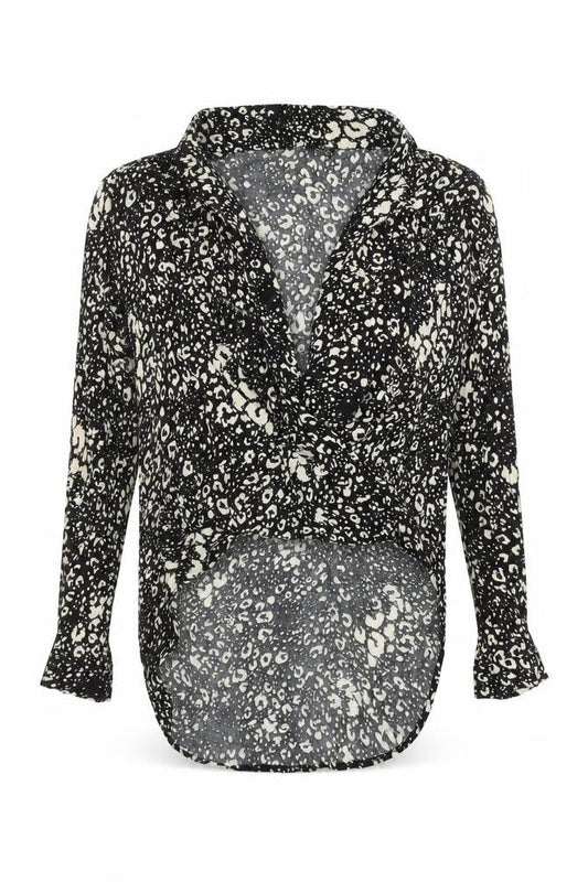 Zara Women Black Animal Print Wrap Blouse Size S Long Sleeve