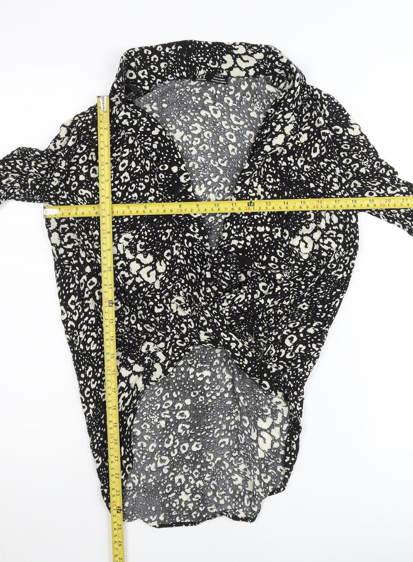 Zara Women Black Animal Print Wrap Blouse Size S Long Sleeve