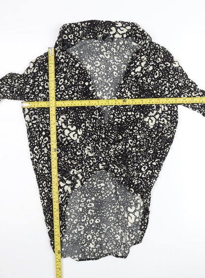 Zara Women Black Animal Print Wrap Blouse Size S Long Sleeve