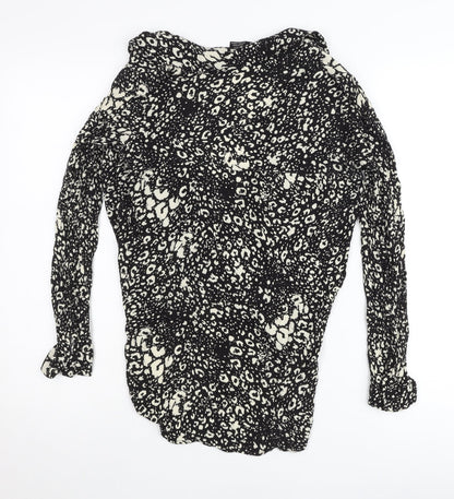 Zara Women Black Animal Print Wrap Blouse Size S Long Sleeve