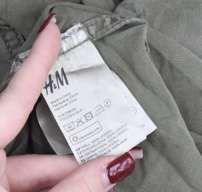 H&M Women Green Shirt Dress Size 10 Lyocell Collared Long Sleeve
