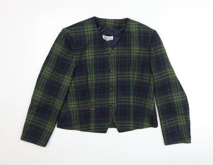Bianca Womens Green Checked Wool Blend Blazer Jacket Size 10